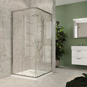 Mereo Mereo, Kora Lite sprchový set: sprchovací kút 90x90x185 cm, chróm ALU, sklo číre, 90 cm, vanička, sifón, MER-CK34123ZH