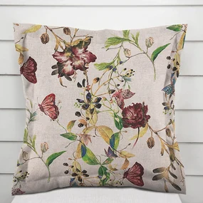 Biante Dekoračná obliečka na vankúš s lemom PML-083 Kvety a motýle na béžovom 60 x 60 cm