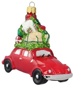Sklenené vianočné autíčko s darčekmi červené Decor by Glassor