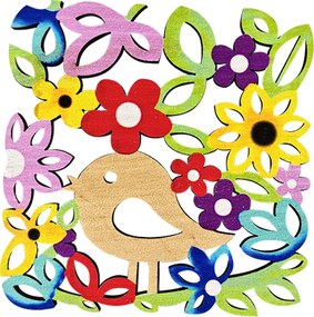 AMADEA Drevená podtácka hranatá s vtáčikom farebná, masívne drevo, 9x9 cm