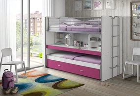 Poschodová postel s výsuvným stolíkom a zásuvkou ružová 160cm 90x200cm