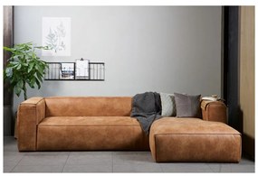 Hnedá rohová pohovka z recyklovanej kože WOOOD Bean, pravý roh