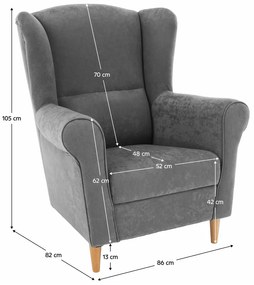 Tempo Kondela Kreslo ušiak, látka sivá, CHARLOT