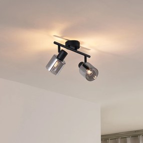 Moderné stropné svietidlo čierne s okrúhlym dymovým sklom 2-svetlo - Cilin