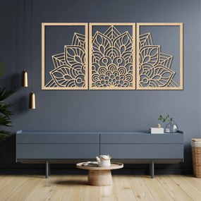 SENTOP | 3-dielna mandala kvetov – moderná drevená nástenná dekorácia do obývačky | SENTOP HDF0583-60 x 30-WENGE
