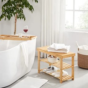 Lavica na topánky, bambus, farba-prírodné drevo, 45x70x28cm