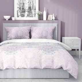 Bavlnená posteľná bielizeň s jemným ružovo-šedým vzorom 3 časti: 1ks 160x200 + 2ks 70x80 Ružová