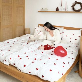 Goldea bavlnené posteľné obliečky - červené srdiečka na bielom 140 x 200 a 70 x 90 cm