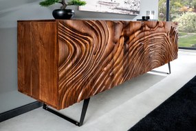 Komoda FLUID 175 cm 3D akáciové drevo orech hnedá