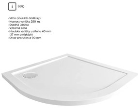 Mereo Mereo, Sprchový set z Kory Lite, štvrťkruh, 90 cm, biely ALU, sklo Grape a nízké SMC vaničky, MER-CK35121ZN
