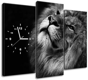 Gario Obraz s hodinami Strieborný lev - 3 dielny Rozmery: 90 x 70 cm