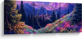 Obraz - Fialová krajina pri úplnku (s hodinami) (90x30 cm)