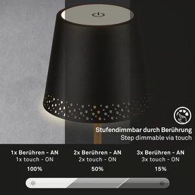 Brilo - LED stolná nabíjacia dotyková lampa KIKI LED/2,6W/5V IP44 2600 mAh čierna