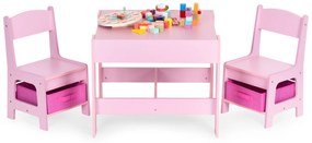 Zostava detského nábytku, stôl + 2 stoličky, kriedová tabuľa, ružová, ECOTOYS