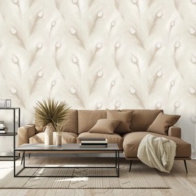 Samolepiaca tapeta béžové pávie perie v glamour štýle