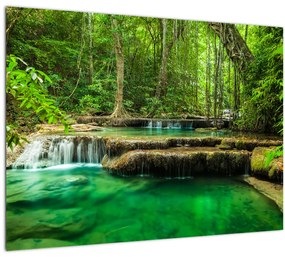 Sklenený obraz - Vodopád Erawan v Kanchanaburi, Thajsko (70x50 cm)