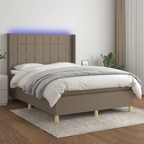 Posteľ boxsping s matracom a LED sivohnedá 140x200 cm látka 3138881