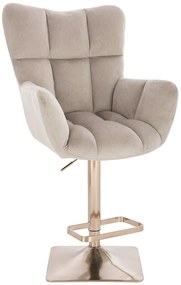 LuxuryForm DESIGN Barové kreslo AURORA VELUR na zlatej hranatej podstave - latte