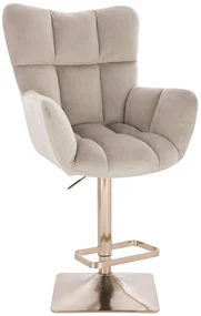 LuxuryForm DESIGN Barové kreslo AURORA VELUR na zlatej hranatej podstave - latte