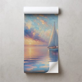 Samolepiaca tapeta plachetnica na pokojnom mori pri západe slnka