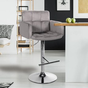 Barová stolička Los Angeles - zamat, chróm rám - šedá
