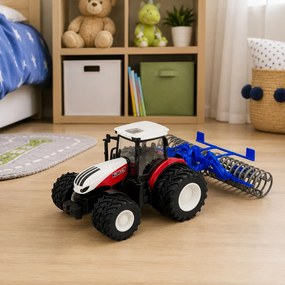 LEAN Toys Traktor s poľnohospodárskym valcom, diaľkovo ovládaný RC, červené svetlá, mierka 1:24