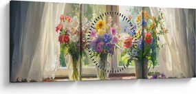 Obraz - Kytica pri okne (s hodinami) (90x30 cm)