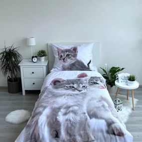 Bielo-sivé bavlnené detské obliečky na jednolôžko 140x200 cm Kitten "Grey" – Jerry Fabrics