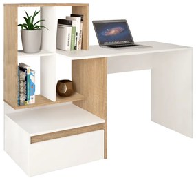 PC stôl, biela/dub sonoma, EROSS NEW