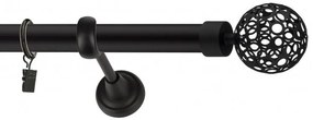Dekorstudio Garniža jednoradová Guľa AZUR čierna matná 19mm Dĺžka: 120cm, Typ uchytenia: Držiak modern, Typ príslušenstva: Krúžky tiché so štipcami