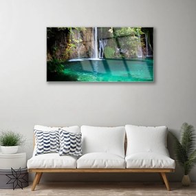 Obraz na skle Jazero vodopád príroda 120x60 cm