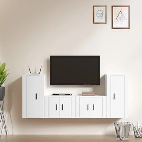 4-dielna súprava TV skriniek biela spracované drevo 3188550