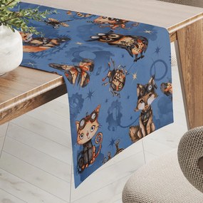 Biante Detský bavlnený behúň na stôl Sandra SA-581 Zvieratká vynálezcovia na modrom 35x140 cm
