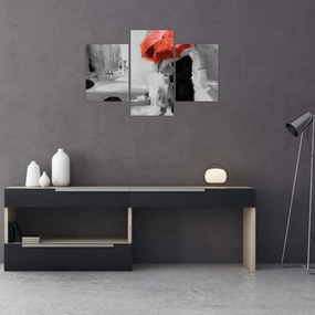 Obraz - Zamilovaný pár pod dáždnikom, červený (90x60 cm)