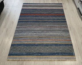 Pruhovaný koberec Banco 1049 – modrý viacfarebný dizajn Rozmer: 75x150 cm