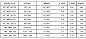 Mexen Velar, sprchový kút s posuvnými dverami 130 x 90 cm, 8mm sklo námraza, zlatá matná, 871-130-090-31-55