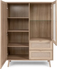 Vysoká skrinka s presklením Bali, dub sonoma/výplet