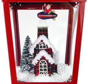 LEAN TOYS Vianočný lampáš s padajúcim snehom červeno-čierna