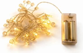 DECOLED LED svetlá na batériovom drôte 1,3 m kryštály, teplá biela, 10 diód, priehľadný kábel IP20 interiér, 2× AA