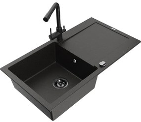 Mexen Leo, drez granitový 900x500x190 mm, 1-komorový a čierna batéria Duero, čierna-zlatá metalíza, 6501-75-671600-70-B