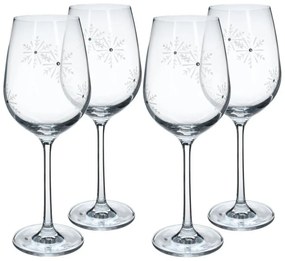 Kondela SNOWFLAKE VINO, poháre na víno, set 4 ks, s kryštálmi, 450 ml