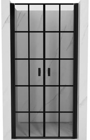 Mexen MIST, 2-krídlové sprchové dvere (d+d) 75x200 cm, 6mm číre sklo s čiernym vzorom, čierny profil, 8A7-075-000-70-77