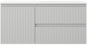 Mexen Rivel, kúpeľňová skrinka 100 cm s pravým umývadlom Otis, 2S, 1D, drážkovaná, šedá/biela matná, 91A23-10047-3-BBFFF62-W18P01