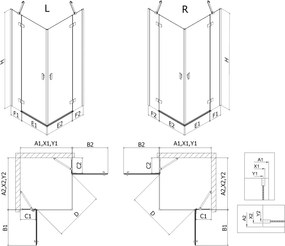 Mexen Mist-H Duo, 2-krídlový výklopný sprchový kút 70 x 80 cm, číre sklo, chrómový profil, 8A5-070L-080P-01-00