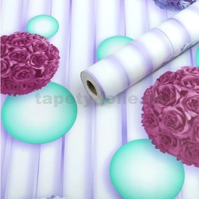 Samolepiace tapety 45 cm x 10 m IMPOL TRADE 9072-1, bielo-červené kytice ruží na fialovom podklade, Samolepiace tapety