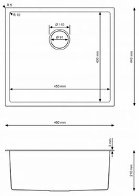 Erga HD, 1-komorový oceľový drez 490x440x210 mm, zlatá, ERG-MLS-HD4944G