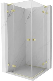 Mexen Lunar, L Duo výklopný sprchový kút 120 x 120 cm, 8mm číre sklo, zlatý matný profil, 834L-120L-120P-55-00