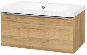 Mereo Mailo, kúpeľňová skrinka s umývadlom z liateho mramoru 81 cm, dub Riviera, chróm madlo, MER-CN526M