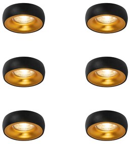 Sada 6 dizajnových zapustených bodových svetiel čierna so zlatým interiérom - Mooning