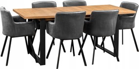 Industriálny Set Rozkladací Stôl 6 Stoličiek 150x80 Čierny/dub Lefkas